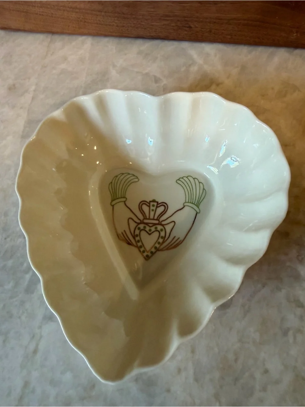 Belleek Pottery Claddagh Collection heart shaped porcelain dish